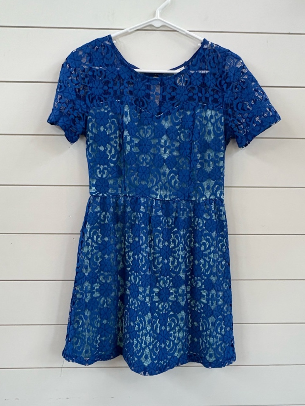 Pink Owl Cobalt Lace Short-Sleeve Fit & Flare Dress